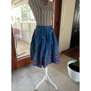 Blue Skirt Pleated A Line Swing Style London Scene Size M Sucefas brand